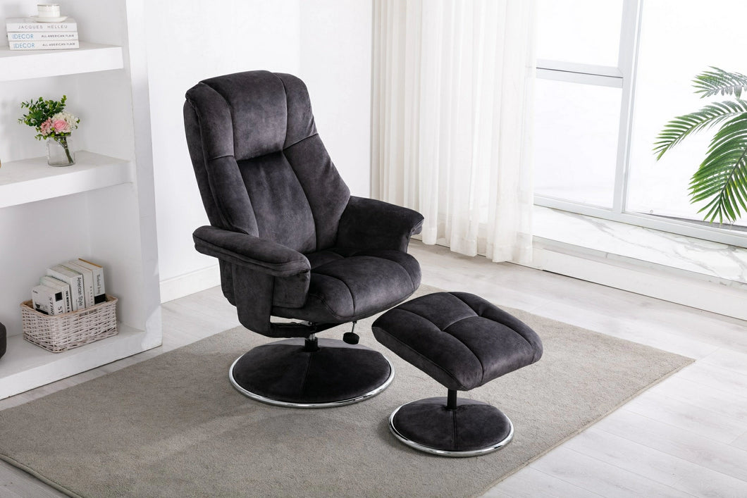 Denver Swivel Recliner - Liquorice Fabric