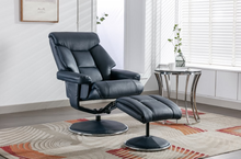 Load image into Gallery viewer, Biarritz Swivel Recliner &amp; Footstool - Plush Leather Navy
