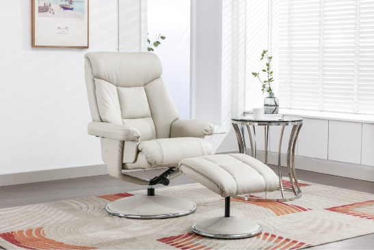 Biarritz Swivel Recliner & Footstool - Plush Leather Mushroom