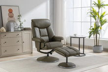 Load image into Gallery viewer, Biarritz Swivel Recliner &amp; Footstool - Plush Leather Grey
