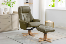Load image into Gallery viewer, Dubai Swivel Recliner - Olive Green Plush Faux Leather
