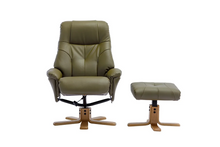 Load image into Gallery viewer, Dubai Swivel Recliner - Olive Green Plush Faux Leather
