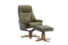 Load image into Gallery viewer, Dubai Swivel Recliner - Olive Green Plush Faux Leather
