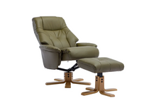 Load image into Gallery viewer, Dubai Swivel Recliner - Olive Green Plush Faux Leather
