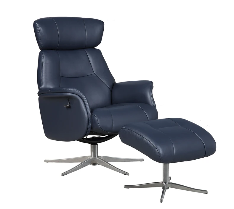 Murcia Swivel Recliner - Navy Leather