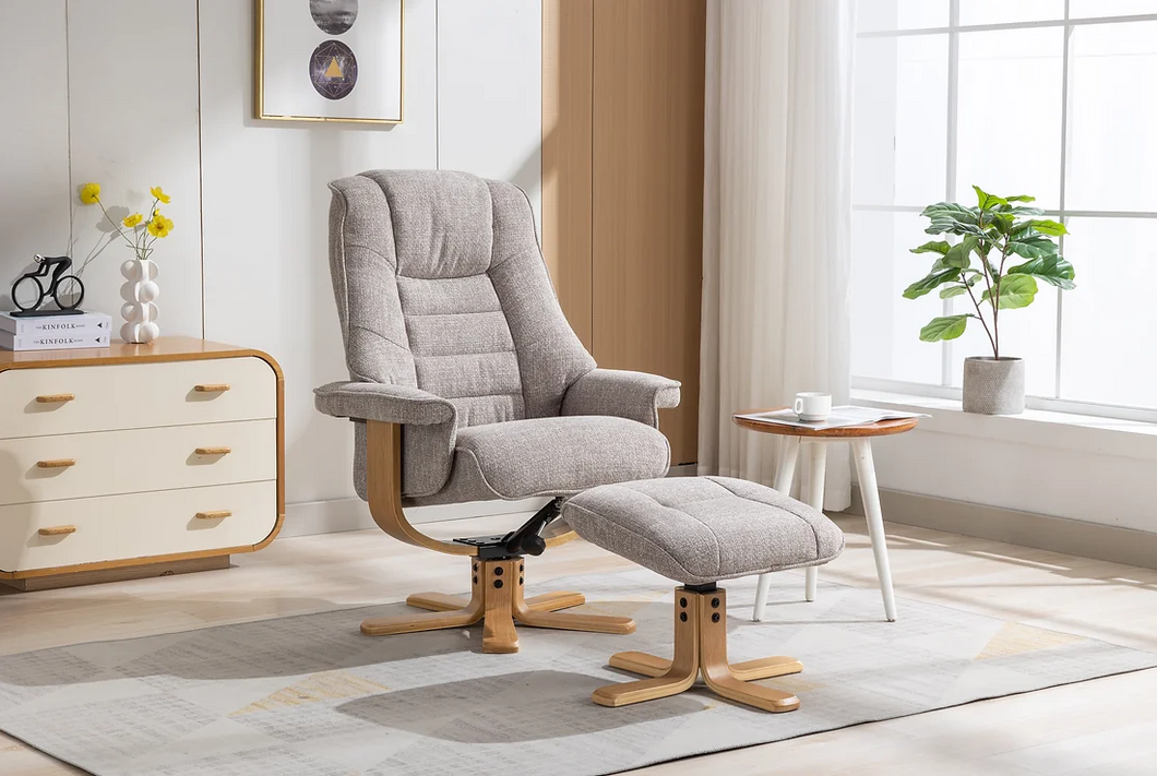 Sardinia Swivel Recliner - Chacha Oat Fabric