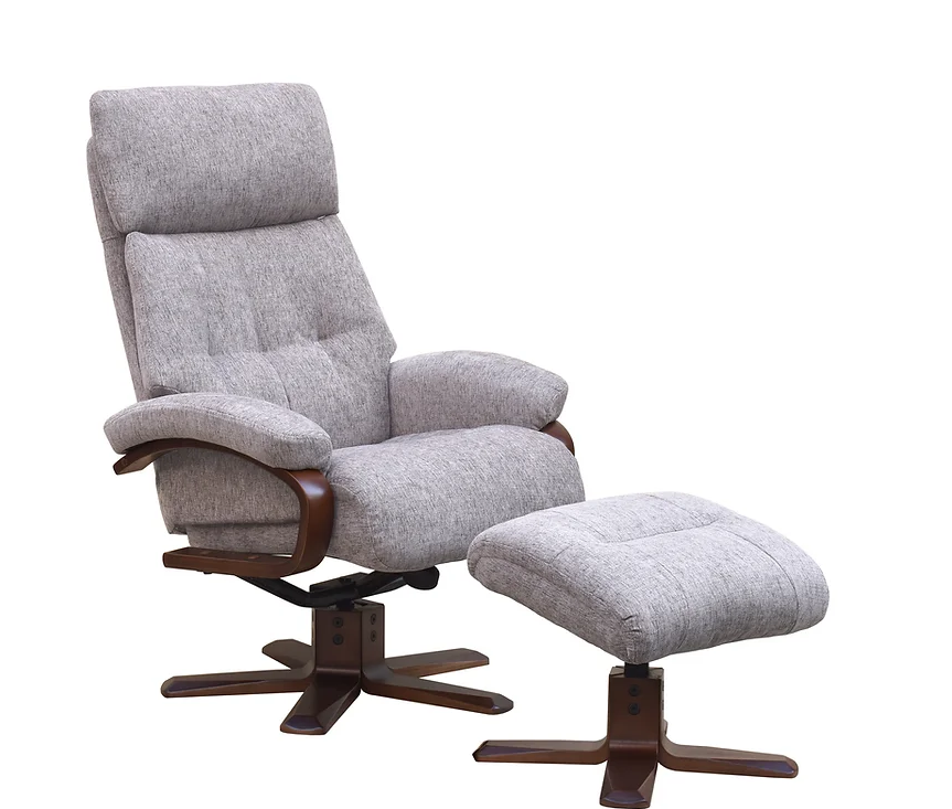 Vienna Swivel Recliner & Footstool - Beige Fabric
