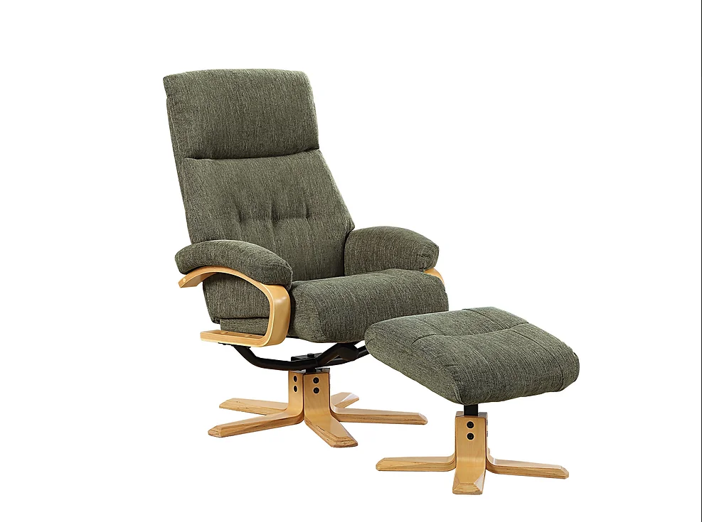 Vienna Swivel Recliner & Footstool - Forest Green Fabric