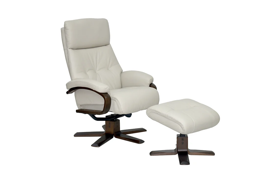Vienna Swivel Recliner & Footstool - Mushroom Leather