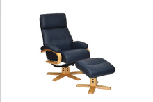 Load image into Gallery viewer, Vienna Swivel Recliner &amp; Footstool - Navy Leather
