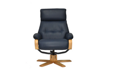 Load image into Gallery viewer, Vienna Swivel Recliner &amp; Footstool - Navy Leather
