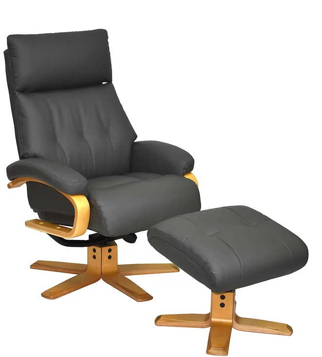 Vienna Swivel Recliner & Footstool - Charcoal Leather