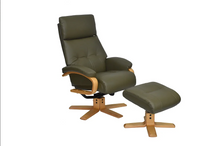 Load image into Gallery viewer, Vienna Swivel Recliner &amp; Footstool - Olive Green Leather
