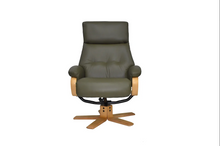 Load image into Gallery viewer, Vienna Swivel Recliner &amp; Footstool - Olive Green Leather
