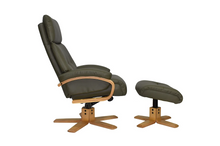 Load image into Gallery viewer, Vienna Swivel Recliner &amp; Footstool - Olive Green Leather
