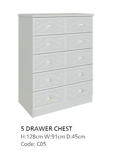 *SPRING CLEARANCE* Tivoli Light Grey 5 Drawer Chest