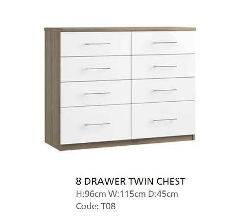 *SPRING CLEARANCE* Catania Pearl/Bardolino Oak  8 Drawer Twin Chest