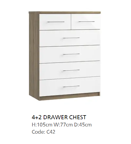 *SPRING CLEARANCE* Catania Pearl/Bardolino Oak 4+2 Drawer Chest