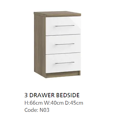 *SPRING CLEARANCE* Catania Pearl/Bardolino Oak 3 Drawer Bedside