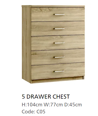 *SPRING CLEARANCE* Modena Hickory Oak 5 Drawer Chest