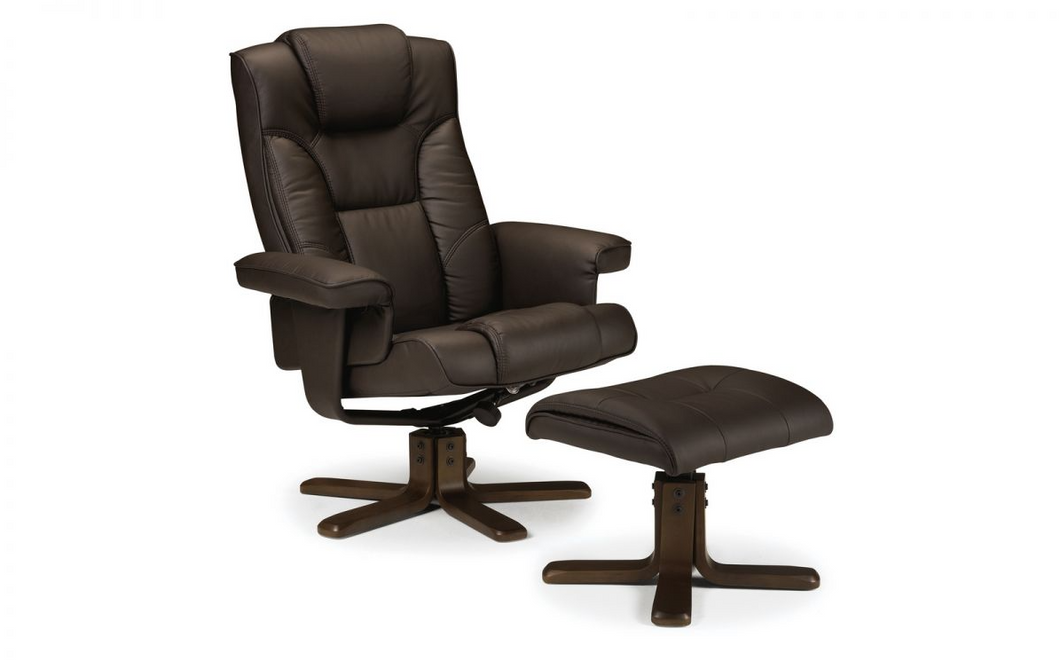 Malmo Swivel Recliner & Footstool - Brown Faux Leather