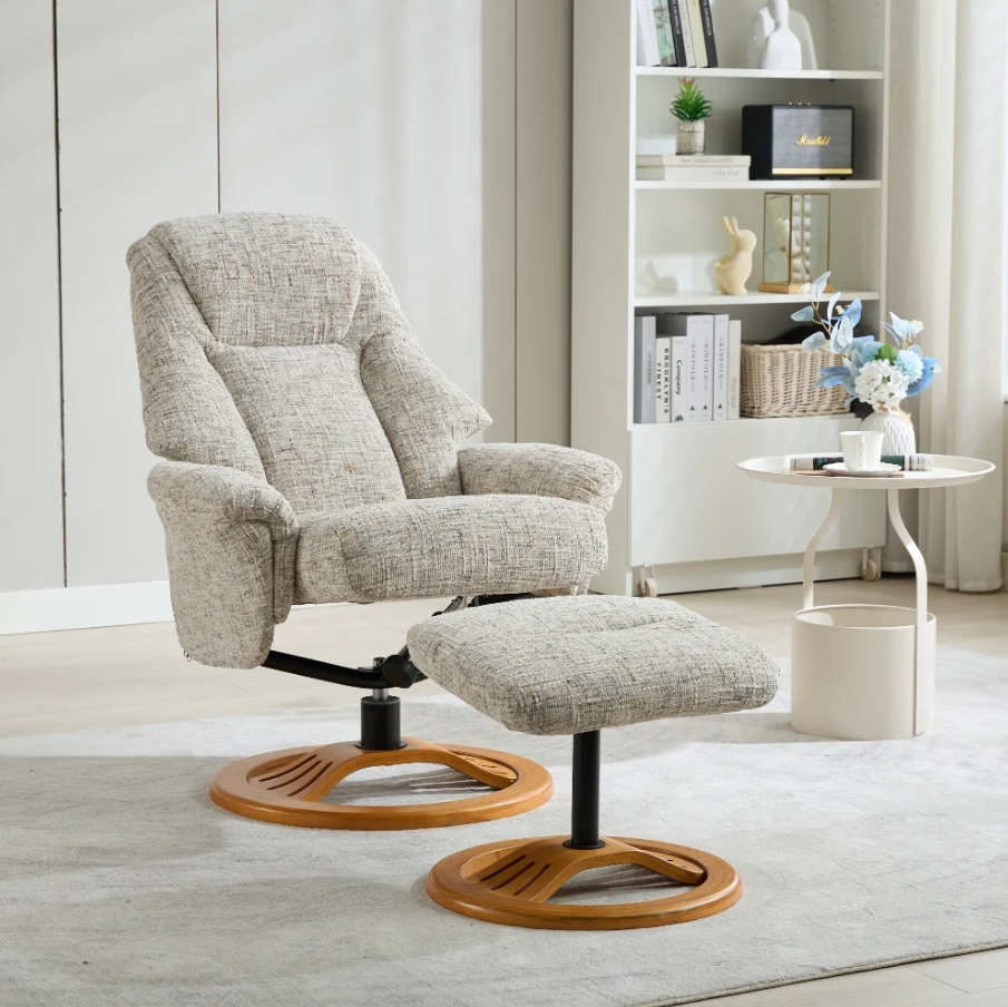 Aruba Swivel Recliner & Footstool - Frost