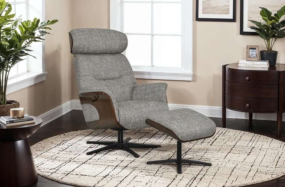 Wren Swivel Recliner & Footstool - Cocoa Fabric