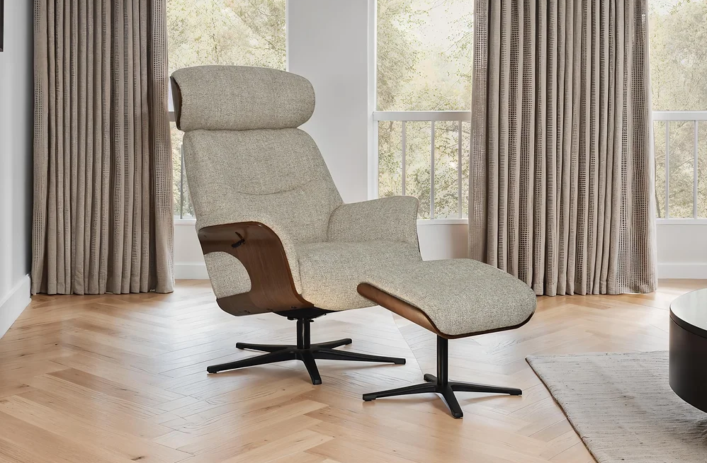 Wren Swivel Recliner & Footstool - Oatmeal Fabric