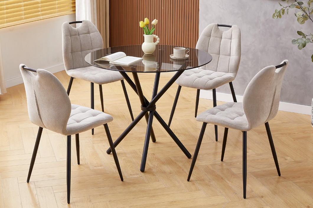Orrin Round Glass Dining Table - Black