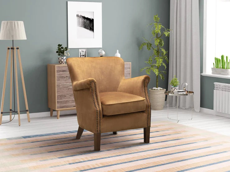 Harlow Vintage Velvet Armchair - Caramel