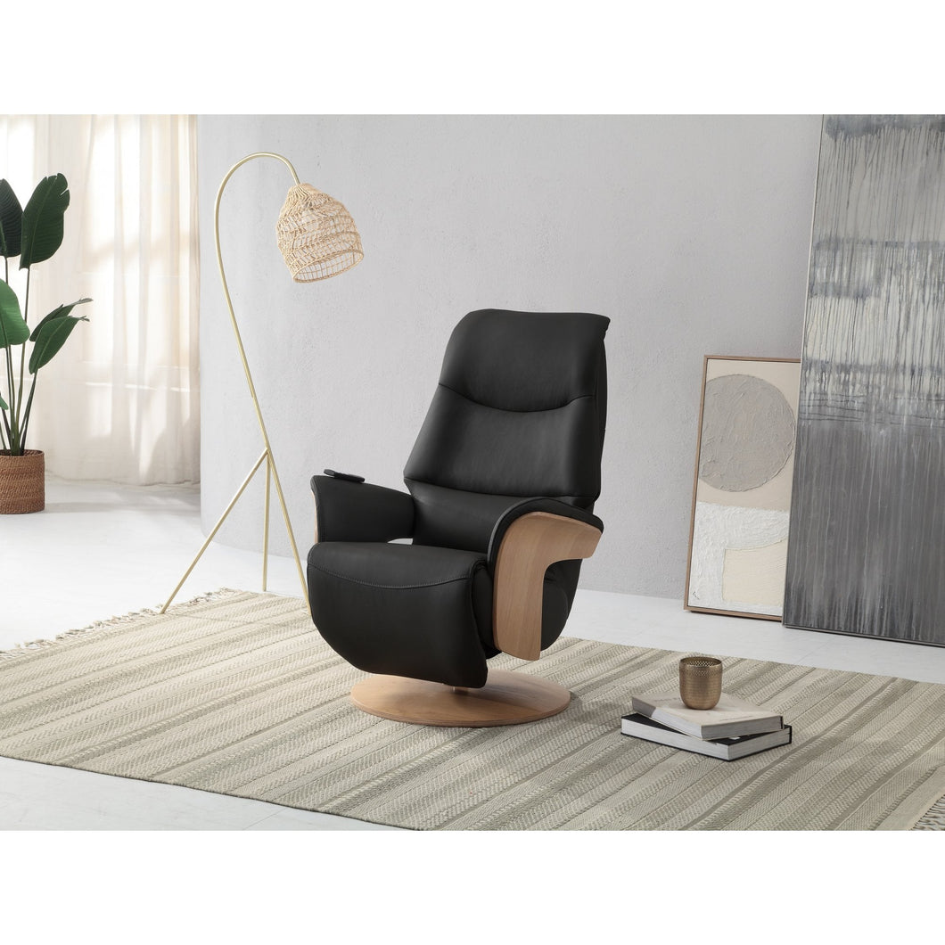Iowa Electric Swivel Recliner - Black Leather