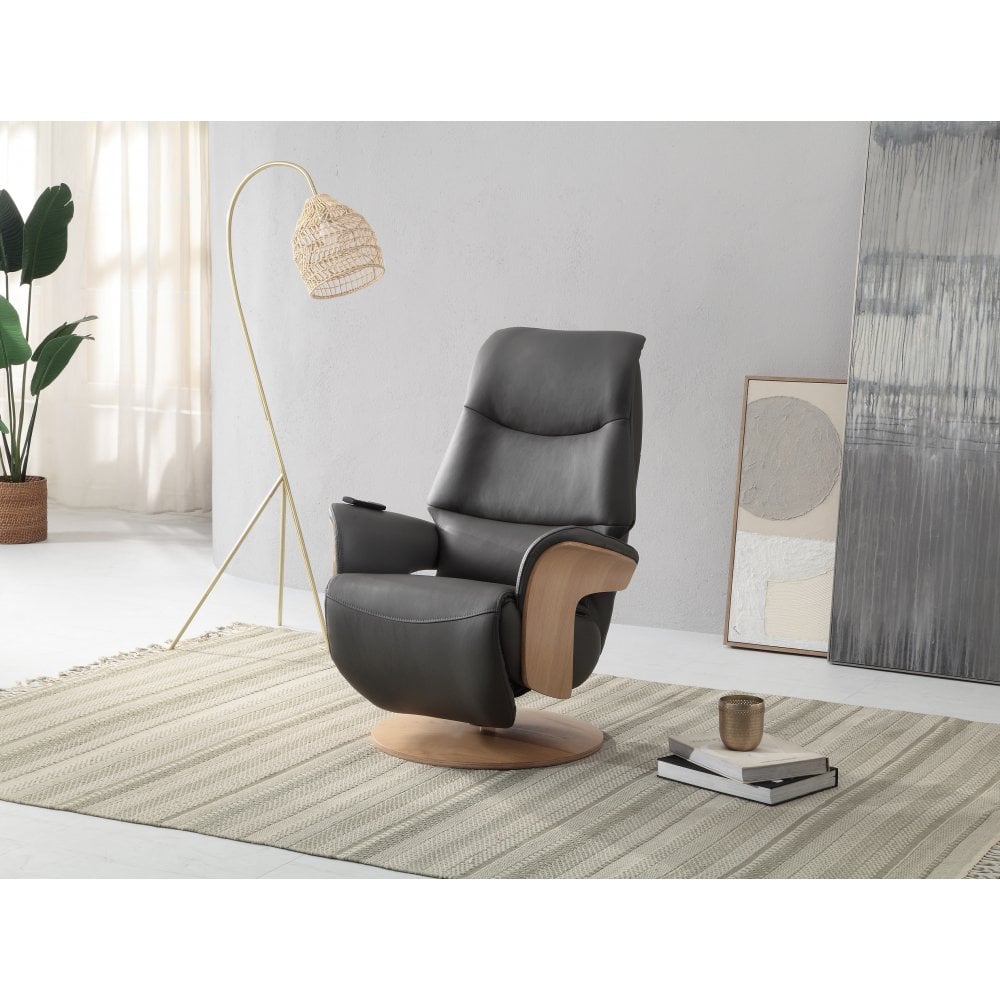 Iowa Electric Swivel Recliner - Charcoal Leather