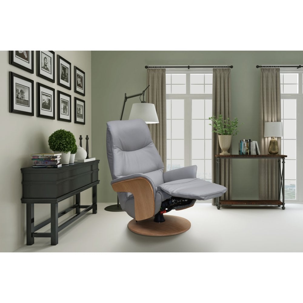 Iowa Electric Swivel Recliner - Pale Grey Leather