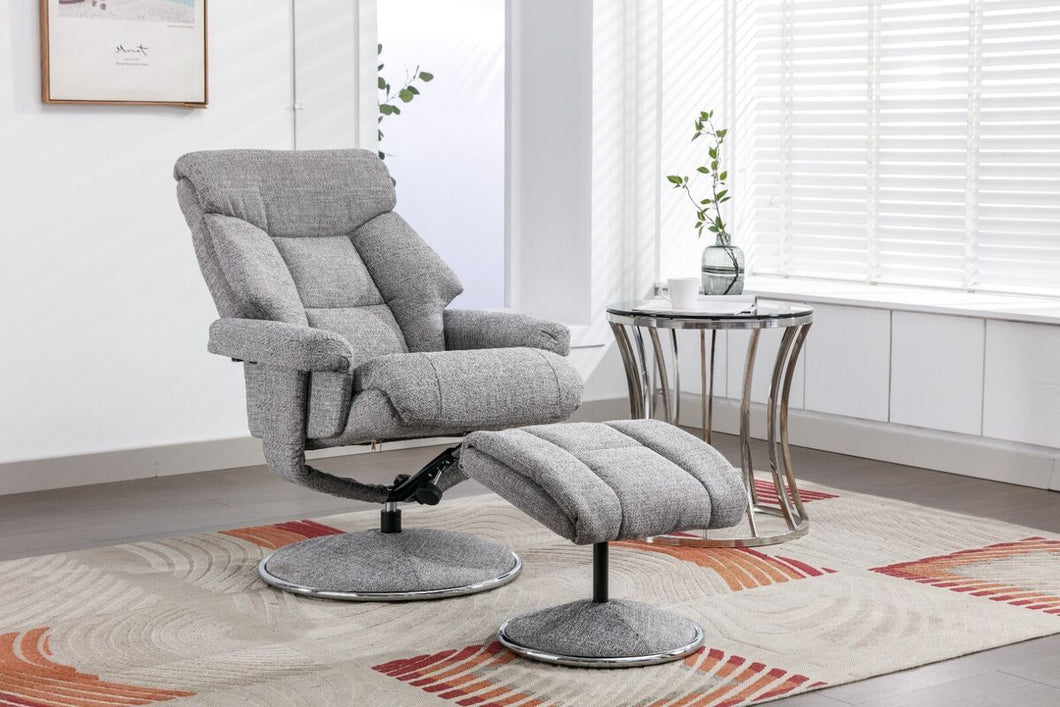 Biarritz Swivel Recliner & Footstool - Lisbon Silver