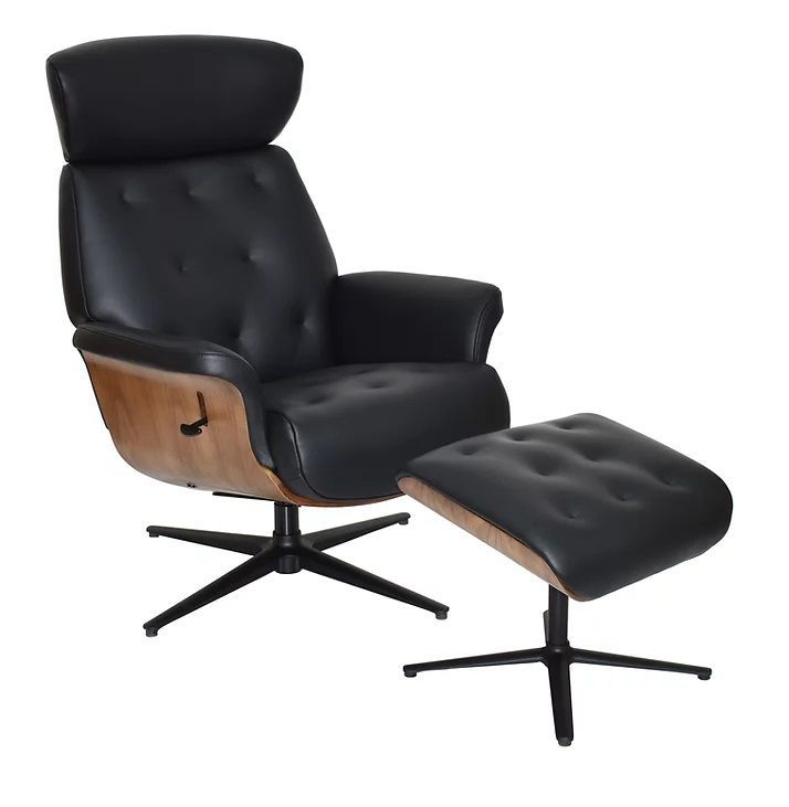 Nordic Swivel Recliner - Black Leather