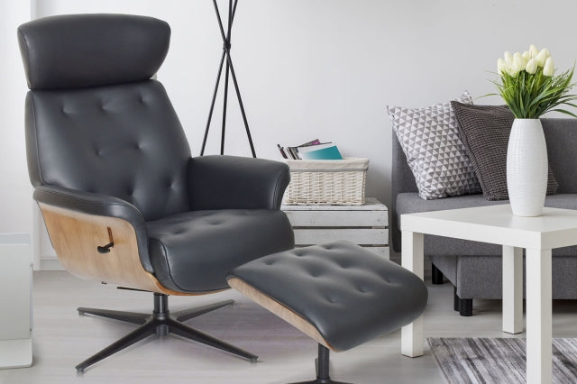Nordic Swivel Recliner - Charcoal Leather